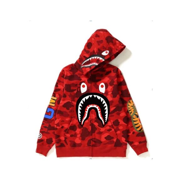 BAPE Color Camo Shark Full Zip Hoodie Red Men's